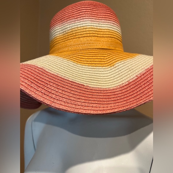 NWOT Scala Collezione Packable Straw Raffia Hat Tangerine Orange Watermelon Pink - Picture 4 of 16